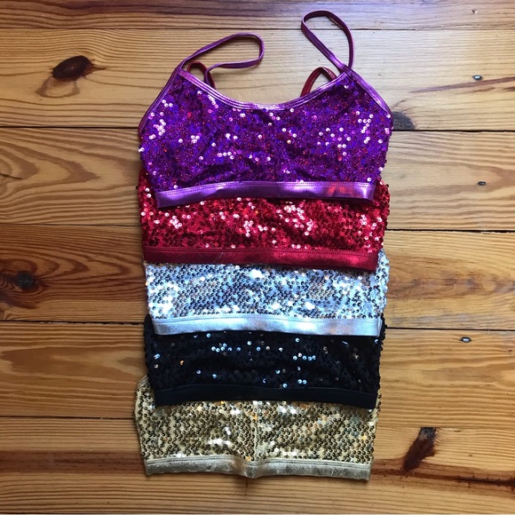 Double Platinum Performance Wear Sequin Gold Silver Red Black Purple Bra NWOT YL - Picture 2 of 8